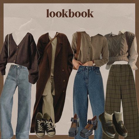 fall fashion / casual outfits Autumn Fashion Aesthetic Vintage, Winter Lookbook Aesthetic, Fall Academia Aesthetic Outfit, Autumn Aesthetic Clothes Casual, Fall Outfits Academia, Dark Autumn Casual Outfits, Japanese Fashion Women Casual Simple, Fall Aesthetic Outfit 90s, Dark Academia Outfit Casual