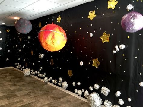 Stellar Vbs 2023, Diy Astronaut, Space Props, Stars Backdrop, Stellar Vbs, Space Theme Classroom, Lifeway Vbs, Diy Moon, Space Classroom