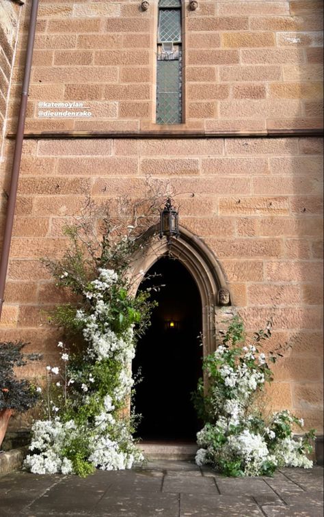 Tuscan Photo Backdrop, Wedding Chapel Entrance Decor, Church Entrance Flowers, Wedding Entrance Flowers, Wedding Chapel Flowers, Church Entrance Wedding Decorations, Church Ceremony Flowers, Small Church Wedding, Wedding Ideas 2024