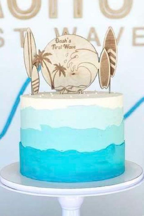 The Big One Cake Ideas, The Big One Smash Cake, The Big One Surf Birthday Cake, Big One Birthday Cake, Surfs Up Cake, The Big One Birthday Cake, Surf Birthday Cake, Surf Birthday Party Ideas, The Big One Cake