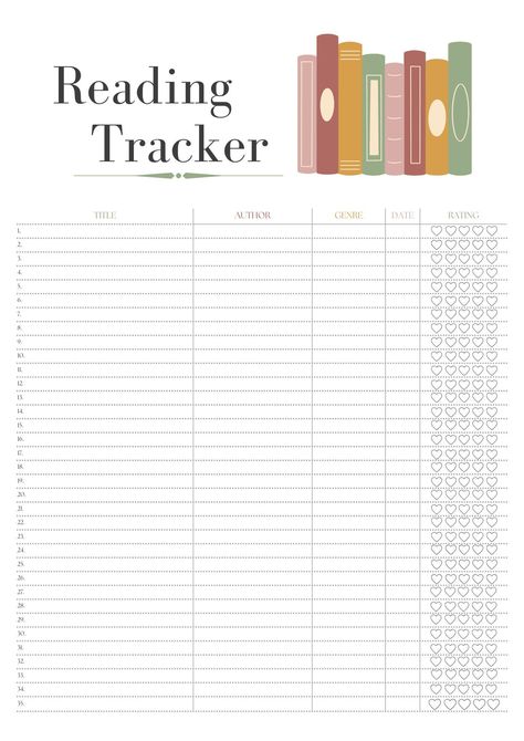 Count down your TBR with this cute and organised 35 book reading tracker. Perfect for adults trying to get out of a reading slump and children to keep track of their reading progress.  PDF Download :)  Easily print at home as many times as you like. Personal Library Tracker, Book Tracker Printable Free, Book Reading Tracker, Reading Slump, Reading Tracker, Personal Library, Book Reading, Reading Challenge, Book List