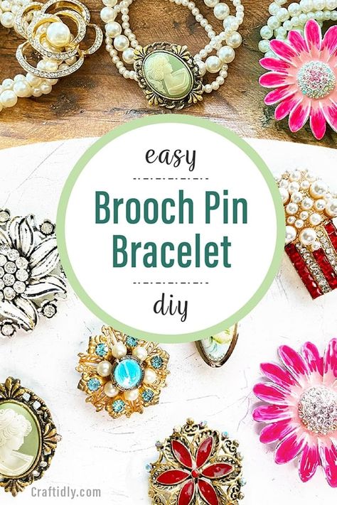 What To Do With Old Jewelry Ideas Diy, Vintage Earring Bracelet Diy Tutorials, How To Wear Brooches Ideas, Vintage Brooch Display, Broaches Diy Ideas, Repurpose Brooches, Crafts With Old Jewelry, Brooch Display Ideas, Repurpose Jewelry Ideas