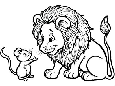 The Lion and the Mouse  coloring page The Lion And The Mouse Craft, Lion And The Mouse Story Images, The Lion And The Mouse Activities, Lion And Mouse, The Lion And The Mouse, Kindergarten Coloring Sheets, Mouse Coloring Pages, Lion Coloring, Outline Pictures