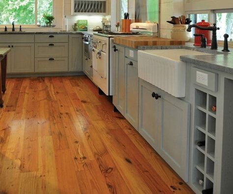 antique_heart_pine Pine Kitchen Floors, Kitchen Pine Floors, Antique Heart Pine Flooring, Heart Of Pine Floors, Pine Flooring Kitchen, Kitchen With Pine Floors, Oregon Pine Floors, Orange Wood Floor Kitchen, Wide Pine Floors