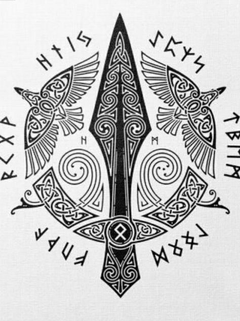 Euro Tattoo, Knotwork Tattoo, Odin's Ravens Tattoo, Tattoo Odin, Runes Tattoo, Traditional Viking Tattoos, Odin Symbol, Celtic Coloring, Norse Mythology Tattoo