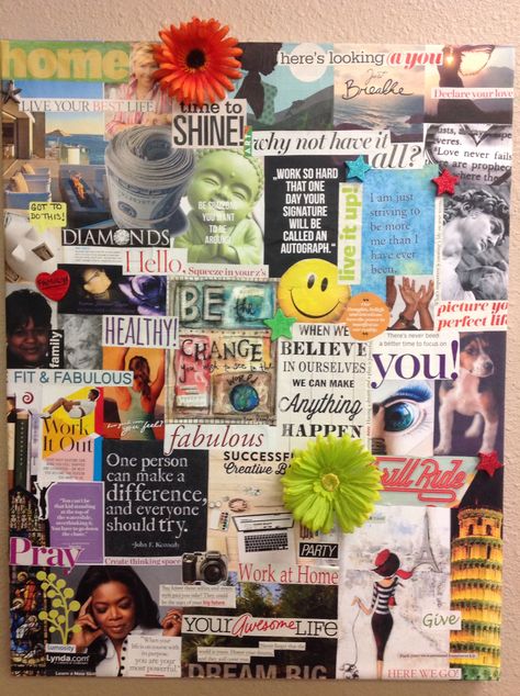 Vision Board Ideas Magazine, Magazine Vision Board Examples, Magazine Collage Vision Board, Magazine Vision Board Ideas, Bulletin Board Vision Board, Vision Poster Board, Vision Board Poster Examples, Vision Bulletin Board Ideas, Vision Board Magazine Cutouts