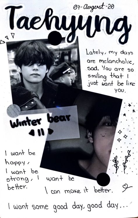 Texto, imágenes Kim Taehyung Scrapbook, Kim Taehyung Diary Ideas, V Journal Ideas, Kim Taehyung Journal Ideas, Taehyung Journal Ideas, Bts Book Ideas, Kim Taehyung Journal, K Pop Journal Ideas, Kim Taehyung Vintage