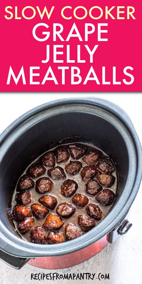 Slow Cooker Meatballs are the perfect meatball appetizer! Super easy to make with just 3 ingredients and 2 minutes of effort, these crockpot meatballs are tasty and versatile. Just the thing to whip up for cocktail parties, game day gatherings, and potlucks. Kids and adults alike will love them! Click through to get this awesome slow cooker meatballs and awesome grape jelly and bbq sauce meatball sauce recipe!! #slowcookermeatballs #crockpotmeatballs #grapejellymeatballs #appetizers #meatballs Cocktail Meatballs Grape Jelly, Slow Cooker Grape Jelly Meatballs, Easy Cocktail Meatballs, Meatball Sauce Recipe, Jelly Meatballs Crockpot, Appetizers Meatballs, Easy Slow Cooker Meatballs, Meatballs Sauce Recipe, Meatball Appetizer