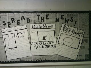 Newspaper Themed bulletin board Newspaper Bulletin Board, Information Bulletin Boards, Teacher Appreciation Week Themes, Travel Theme Classroom, Teacher Appreciation Doors, School Newspaper, Church Bulletin Boards, Teachers Lounge, Church Bulletin