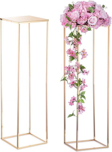 Metal Frame Backdrop, Gold Vase Centerpieces, Tall Gold Vases, Centerpiece Stand, Tall Flower Vase, Vases For Centerpieces, Geometric Centerpiece, Rectangular Vase, Traditional Engagement