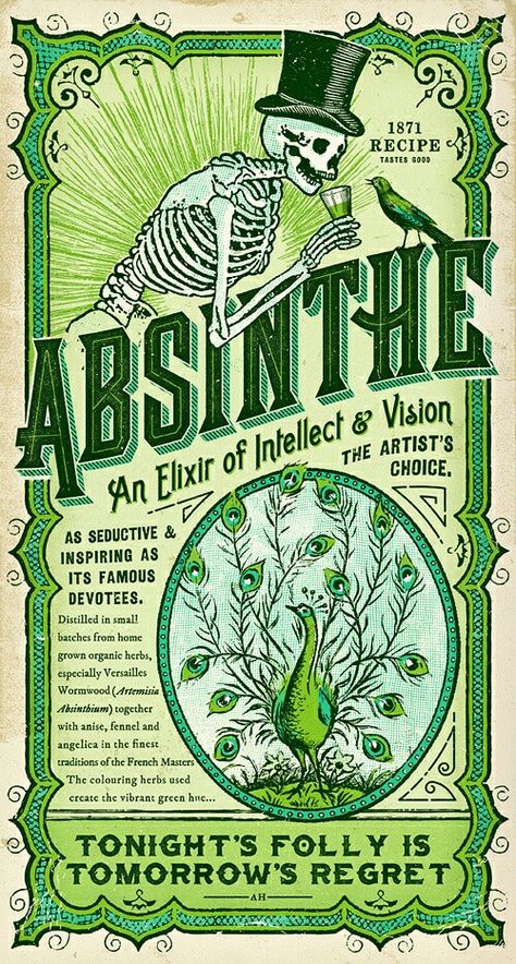 Absinthe Art, Poster Grafico, طوابع بريد, Etiquette Vintage, A Skeleton, Old Ads, Absinthe, Advertising Poster, Poster Vintage