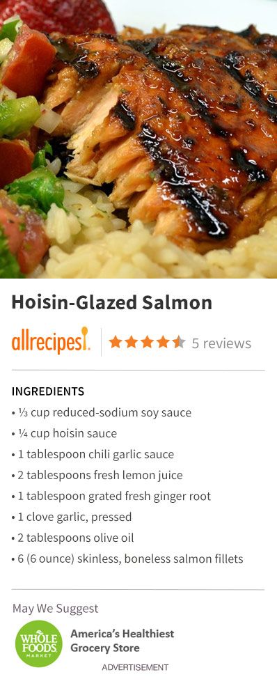 Hoisin-Glazed Salmon | "A spicy hoisin sauce gives this sweet and spicy salmon an Asian flair!" Salmon With Hoisin Sauce Recipe, Hoisin Glazed Salmon, Fish With Hoisin Sauce, Salmon Hoisin Sauce Recipe, Hoisin Salmon Recipes, Asian Sauce For Salmon, Recipes Using Hoisin Sauce, Hoisin Sauce Recipe Dishes, Salmon With Hoisin Sauce