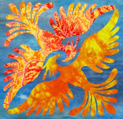 Sylvan Quilts: Phoenix Quilt design by Elizabeth Sylvan Phoenix Applique, Phoenix Quilt, Hawaii Quilt, Hawaiian Quilting, Bird Quilts, Back In 2006, Harry Potter Quilt, Hawaiian Quilt Patterns, Ebru Art