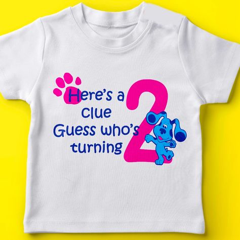 Here’s A Clue, Guess Who’s Turning 2made On Unisex Teegreat For The Entire Family To Separate Birthday Boy! Blues Clues Birthday Shirt, Blues Clues Birthday, Blues Clues, 2nd Baby, Guess Who, 2nd Birthday Parties, Birthday Boy, Birthday Shirt