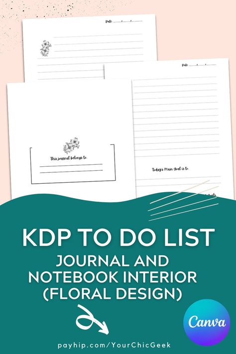 Looking for an easier way to create low content books with done for you Amazon KDP interiors? Click through to check out this set of floral to do list journal interiors for Amazon KDP and Print. Sell Journals, To Do List Journal, Create A Journal, Canva Graphic Design, Canva Design Ideas, List Journal, Low Content Books, Kdp Interior, Design Tips And Tricks