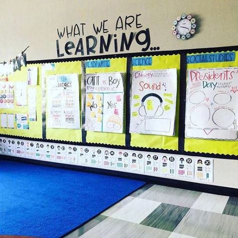 I love this idea but use command hooks and metal rings in my classroom with labels above to keep chart paper organized!!! Yes Anchor Chart Bulletin Board, Anchor Chart Display, Kindergarten Management, Classroom Decoration Ideas, Sarah Price, Kindergarten Anchor Charts, Classroom Anchor Charts, 2 September, 4th Grade Classroom