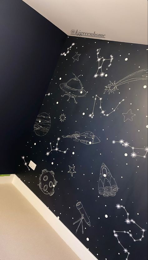 Space Wall Paint, Star Bedroom Aesthetic, Wall Paint Ideas Bedroom, Space Wall Painting, Bedroom Art Painting, Design My Room, Star Bedroom, Nerd Room, Diy Space