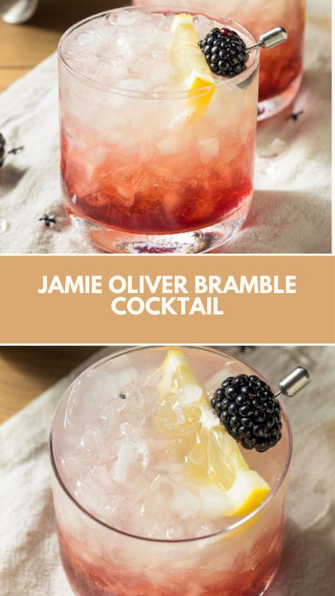 Jamie Oliver Bramble Cocktail is made with gin, caster sugar syrup, freshly squeezed lemon juice, blackberry jam, ice cubes, and soda water. This easy Bramble Cocktail recipe creates a delicious cocktail that takes about 10 minutes to prepare and can serve up to 1 person. Gin Bramble Cocktail, Jamie Oliver Christmas, Jaime Oliver, Blackberry Cocktail, Blackberry Gin, Bramble Cocktail, Squeezed Lemon, Blackberry Jam, Soda Water