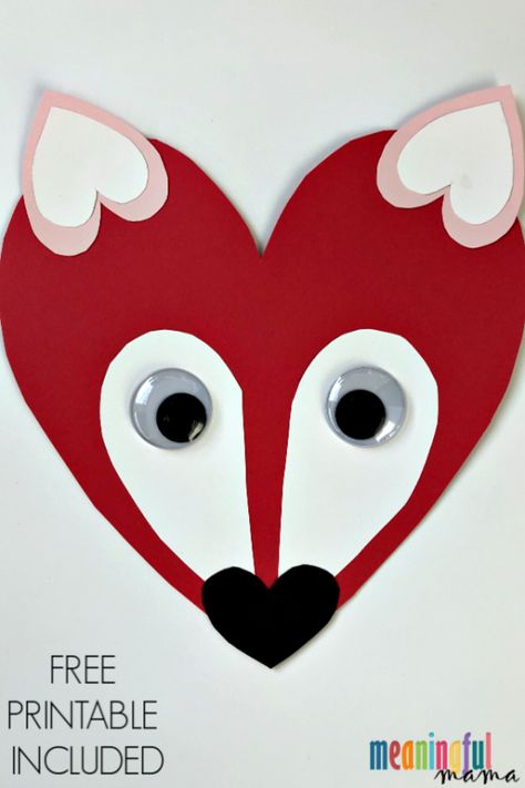 Heart Fox Craft, Heart Cat Craft Valentines Day, Simple Kids Valentines Crafts, Valentines Kids Can Make, Heart Animal Crafts For Kids, Valentine’s Day Crafts For Kids Easy, Valentine’s Day Craft, Valentine Day Crafts For Kids, Valentines Craft For Kids