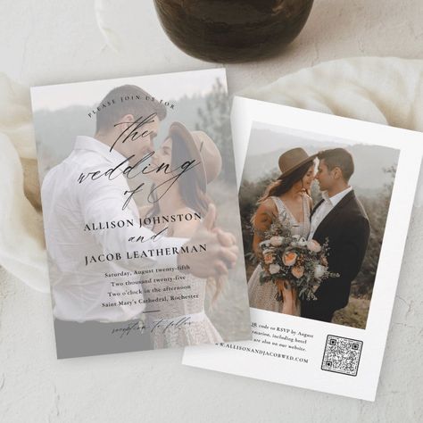 Wedding Invitations Photo, Qr Code Photo, Popular Wedding Invitations, Wedding Invitations With Pictures, Script Wedding Invitations, Script Calligraphy, Winter Wedding Invitations, Wedding Invitation Card Design, Fall Wedding Invitations