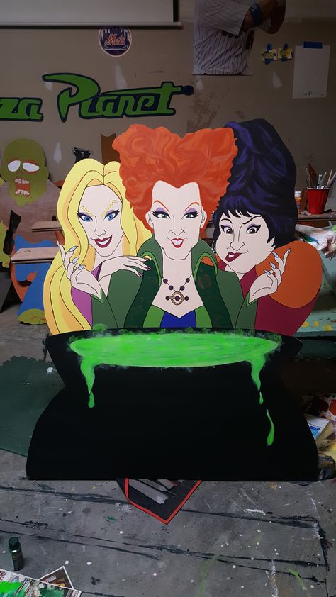 Hocus Pocus Yard Art, Hocus Pocus Yard Decorations Diy, Sanderson Sisters Wood Cutout, Halloween Wood Yard Decorations, Hocus Pocus Lawn Decorations, Hocus Pocus Cutout, Hocus Pocus Window Painting, Sanderson Sisters Pumpkin Painting, Sanderson Sisters Pumpkins