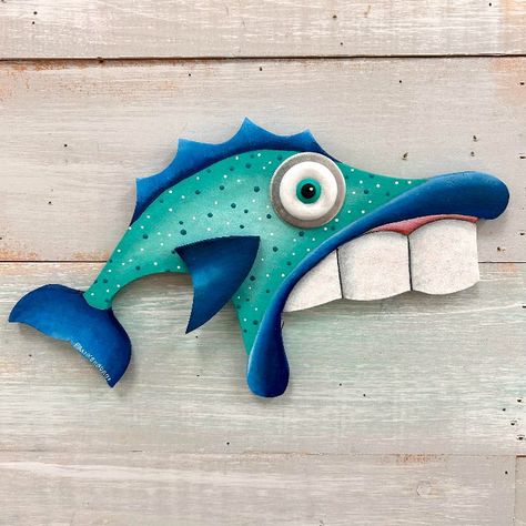 Siren Steve Wooden Funky Fish - Sunshine & Sweet Pea's Coastal Decor Fish Nursery Decor, Silly Fish, Beach Projects, Fishing Nursery, Funky Fish, Folk Art Fish, Funny Guys, Funny Fish, Vbs 2024