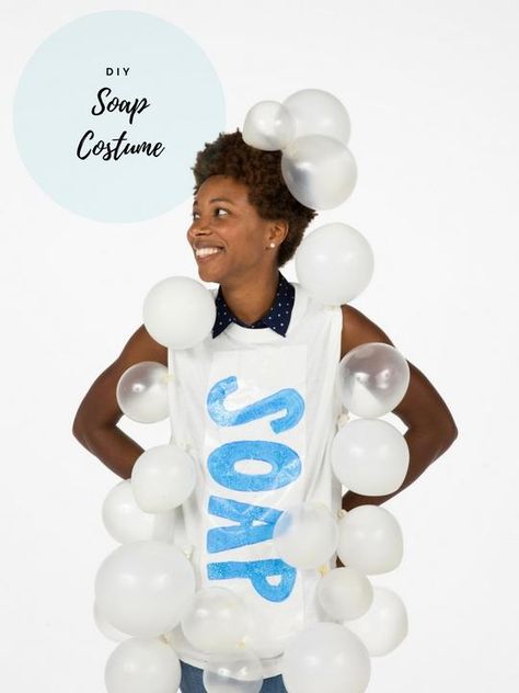 DIY Soap Costume Soap Costume Diy, Germ Costume, Soap Costume, Easy Costume Makeup, Mad Scientist Halloween Costume, Halloween Costumes You Can Make, Mummy Halloween Costume, Handmade Halloween Costumes, Dollar Store Halloween Decorations