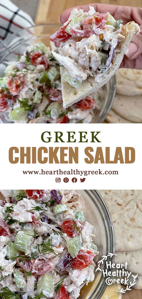 Greek Chicken Salad Dressing, Greek Style Chicken Salad, Chicken Salad Mediterranean, Cuban Chicken Salad, Greek Chicken Salads, Mediterrean Chicken Salad, Mediterranean Chicken Salad Healthy, Greek Tzatziki Chicken Salad, Chicken Salad Recipe Cucumber