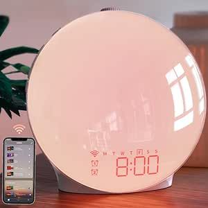 MOMILLA Smart Sunrise Alarm Clock, Wake-up Light Compatible with Alexa, App Control, FM Radio, Sunset Night Light, Dual Alarms with Snooze Function for Heavy Sleepers, Gift for Adults & Kids Sunrise Alarm, Sunrise Alarm Clock, Alexa App, App Control, Gifts For Adults, Fm Radio, Alarm Clock, Wake Up, Night Light