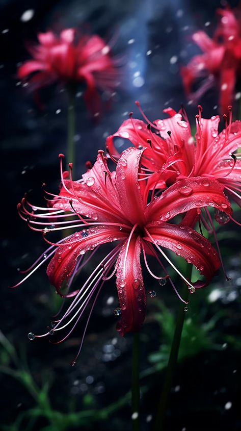 Spider Lilies, Magic Flower, Dreamscape Architecture, Tiger Lilies, Red Spider Lily, Flower Wallpapers, Blue Background Images, Trash Polka, Dark Flowers