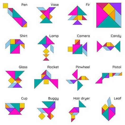 Tangram Design, Tangram Shapes, Tangram Activities, Tangram Patterns, Tangram Puzzles, Kindergarten Design, Geometric Figures, Shapes For Kids, Kids Vector