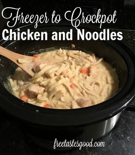 Chicken And Noodles Freezer Meal, Dump Crockpot, Sausage And Peppers Crockpot, Crockpot Sausage, Meals Crockpot, Postpartum Meals, Dump Recipes, Crockpot Chicken And Noodles, Chicken And Noodles