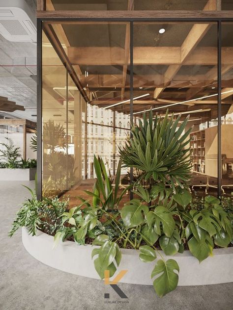 Lobby Plants, Natural Lighting Design, Scandinavian Office, Indoor Tree, Green Office, Biophilic Design, Lobby Interior, Urban Furniture, Clinic Design