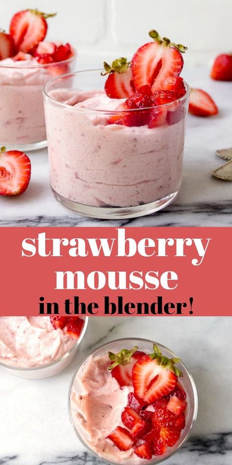 Strawberry Mousse for Two - made entirely in the blender! So creamy and easy! #strawberry #mousse #fortwo #dessertfortwo #smallbatch #strawberrymousse via @dessertfortwo Easy Strawberry Mousse, Individual Treats, Strawberry Mousse Recipe, Strawberries Recipes, Mousse Recipes Easy, Easy S, Strawberry Dessert Recipes, Strawberry Mousse, Strawberry Dessert