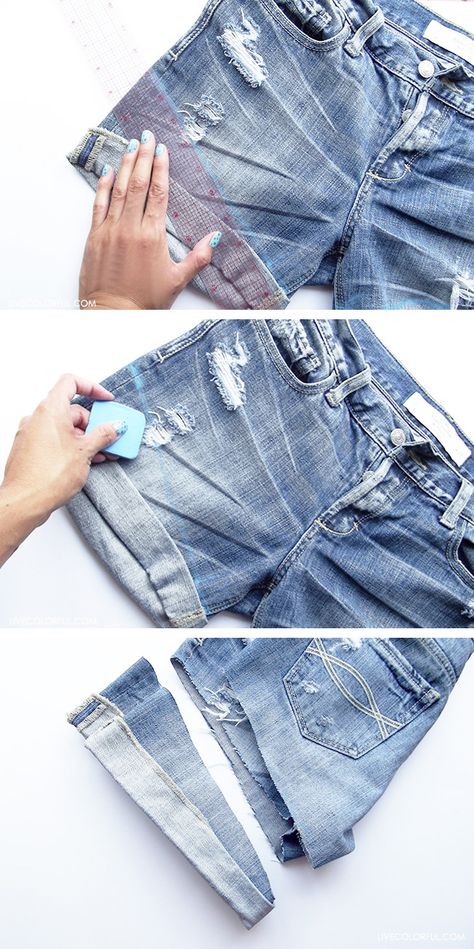 DIY: How to cut a short | Como cortar un short | Live Colorful Shorts Diy, Diy Shorts, Fun Fabric, Summer Living, Second Hand Stores, Fashion Hacks Clothes, How To Make Shorts, Fabric Bags, Short Shorts