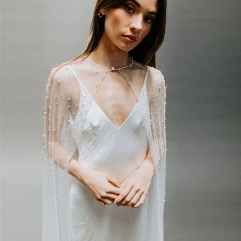 Just found this amazing item on AliExpress. Check it out! C$27.28 50％ Off | YouLaPan G17 Bridal Shawl Sheer Long Summer Wedding Bolero Pearls Cape Synthetic Skin Shawl Morning Bride Elegant Womens Jackets Wedding Cape Veil, Fitted Wedding Gown, Cape Veil, Tulle Cape, Vintage Veils, Bolero Wedding, Bridal Shawl, Wedding Cape, Bridal Wrap