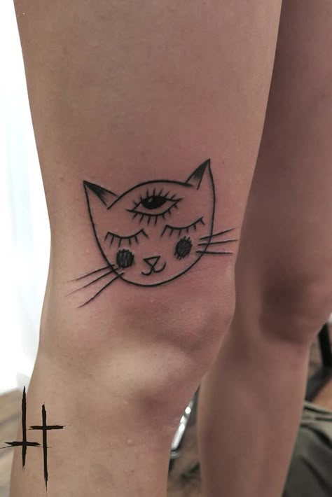 Finally my first tattoo ! Three-eyed cat by MicHellhammer at L'homme Invisible Bordeaux Cat With Three Eyes Tattoo, Cat With Third Eye Tattoo, Third Eye Cat Tattoo, 3 Eyed Cat Tattoo, Three Eyes Tattoo, Three Eyed Cat Tattoo, 3 Eyed Cat, Tato Mata, Cat Skull Tattoo