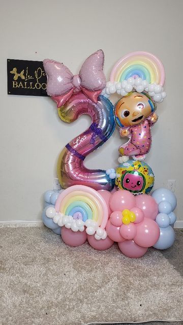 Trolls Balloon Bouquet, Cocomelon Balloon Bouquet, Cocomelon Balloons, Candyland Balloon Bouquet, Isabella Encanto Balloon Bouquet, Rainbow Bouquet Balloons, Rainbow Balloon Mosaic, Balloons Ideas, Balloon Tower