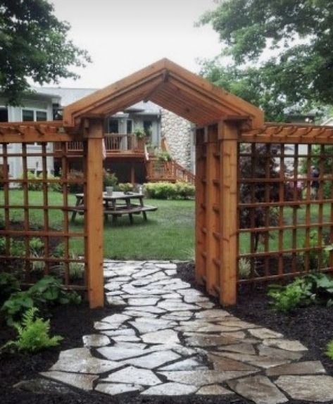 Garden Landscaping Design Ideas, Front Yard Walkway, Walkway Landscaping, Rustic Backyard, Beautiful Home Gardens, Garden Arbor, Stone Walkway, Stone Path, Garden Landscape Design