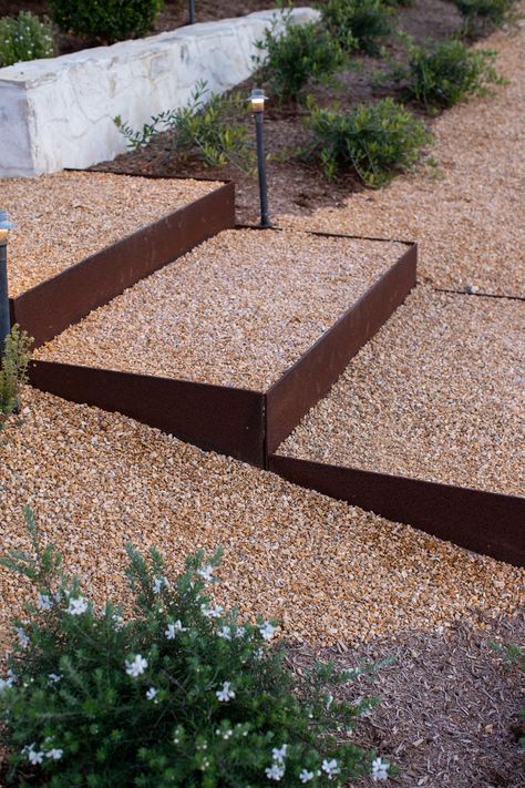 Corten Stairs, Corten Steel Steps, Entrance Landscape Design, Landscape Steps, Garden Stairs, Dream Yard, Garden Steps, Garden Edging, Mediterranean Garden