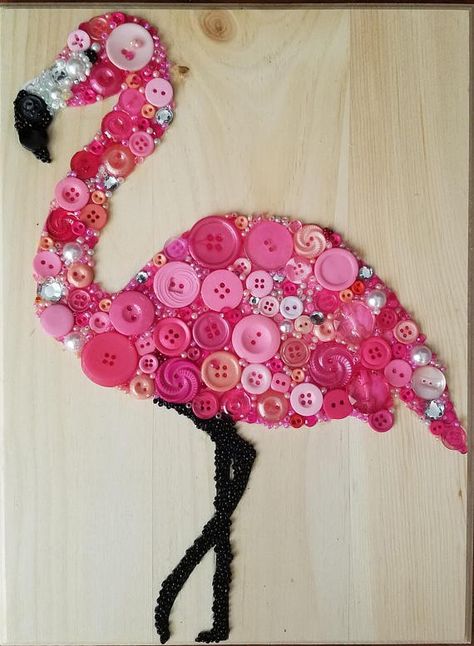 Flamingo Button Art, Button Art Projects, Buttons Crafts Diy, Flamingo Craft, Button Creations, Pink Birds, Theme Pink, Button Frames, Frame Pink