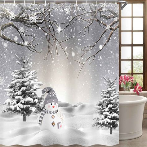 Arrives by Fri, Dec 8 Buy Christmas Grey Shower Curtains Winter Snowman Snowflake Snow Forest Trees Decor Fabric Bathroom Curtains Set With Hooks 69 X 70 Inches at Walmart.com Curtains For Bathroom, Cottagecore Living, Bathroom Curtain Set, Waffle Weave Shower Curtain, Gray Shower Curtains, Snowman Snowflake, Bathtub Decor, Christmas Shower, Snow Forest