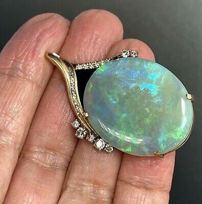 HUGE 14K Yellow Gold 28ct Opal Diamond Black Onyx Vintage Pendant $5500 Certif | eBay Opal Diamond Pendant, Black Opal Jewelry, Opal Ring Vintage, Pretty Accessories, Pretty Jewelry, Vintage Pendant, Jewel Box, Opal Stone, Opal Pendants