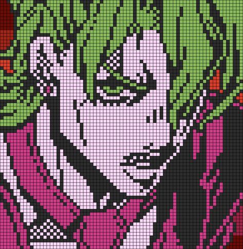 Jjba Alpha Pattern, Jojo Alpha Pattern, Crochet Pixel Grid Pattern, Jjba Pixel Art, Anime Alpha Pattern, Jjba Vento Aureo, Manga Face, Alpha Art, Crochet Grid