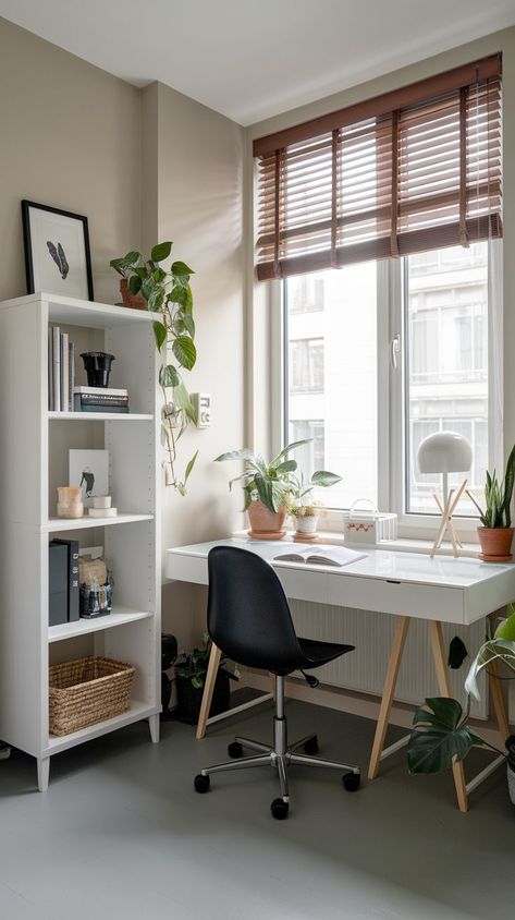 Maximize your tiny studio apartment with a multifunctional home office setup. A fold-out desk or a Murphy bed with a built-in workstation can save valuable space. Feminine Home Office Ideas, Beautiful Office Spaces, Tiny Home Office, Fold Out Desk, Tiny Studio Apartments, Feminine Home Offices, Beautiful Office, Tiny Studio, Elegant Furniture