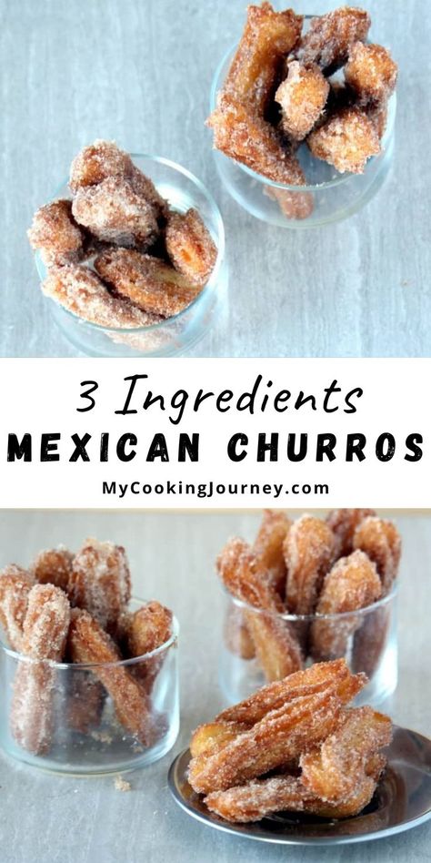 Quick Churros Recipe, Easy Fun Desserts 3 Ingredients, Simple Ingredient Baking Recipes, Easy Churro Dessert Recipes, Quick Sweet Treats 3 Ingredients, Mexican Churros Recipe Easy, Quick And Easy Churros Recipe, Flavored Churros Recipe, Homemade Desert Ideas Easy