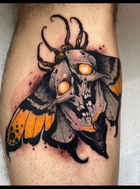 Scary Tattoo Designs, Tattoo With Skull, Traditional Moth Tattoo, Blue Butterfly Tattoo, Moth Tattoo Design, Make This, Insect Tattoo, Bug Tattoo, Wicked Tattoos