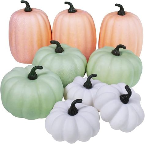 Amazon.com: 9 Pcs Assorted Small Frosted Artificial Pumpkins Rustic Harvest Decorative Pumpkins Foam Pumpkins in Pastel Orange Green White for Fall Halloween Thanksgiving Table Centerpiece Mantel Kitchen Decor : Home & Kitchen Harvest Table Centerpieces, Decorative Pumpkins, Fake Pumpkins, Cinderella Pumpkin, Artificial Pumpkins, Foam Pumpkins, Faux Pumpkins, Spooky Halloween Decorations, Wedding Themes Fall