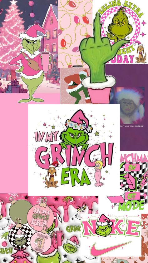 Preppy Grinch Christmas Wallpaper, Grinch Wallpapers Aesthetic, Wallpaper Iphone Christmas Grinch, Cute Christmas Grinch Wallpaper, Aesthetic Christmas Wallpaper Grinch, Cute Christmas Collage Wallpaper, Xmas Wallpaper Grinch, Grinch Aesthetic Wallpaper Iphone, Christmas Wallpaper Grinch Pink