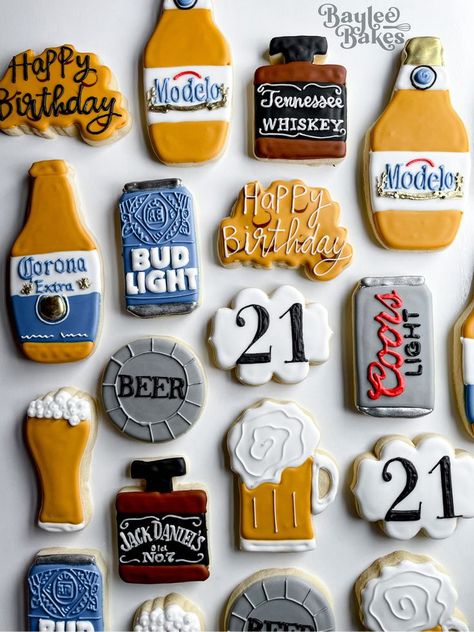 Modelo Beer Cookies, Coors Light Cookies, Busch Light Cookies, 21st Birthday Cookies For Guys, 30th Birthday Cookies For Men, Cookies For Men, Beer Cookies, 30th Bday Party, 30th Birthday Themes